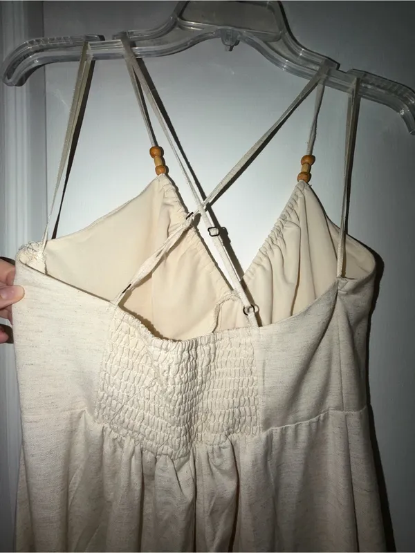Japna Cream Ruched Strap Dress - Image 9
