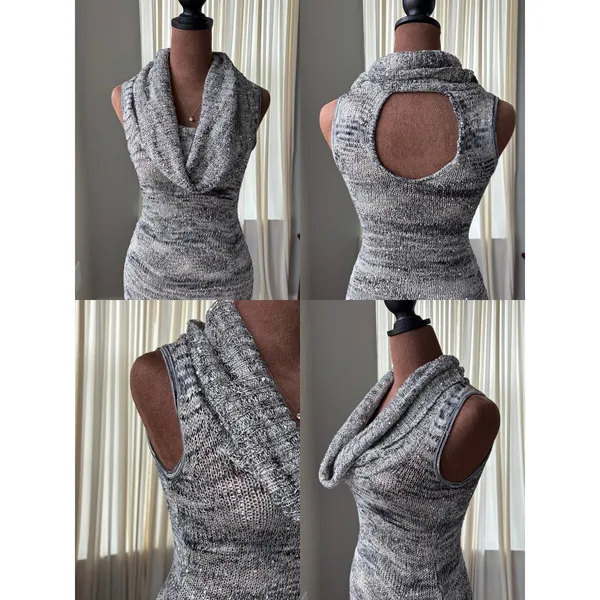 Y2K Vintage Arden B Sequin Dress Knit Tunic Whimsigoth Fairy 2000s Cowl Neck XS - Image 3