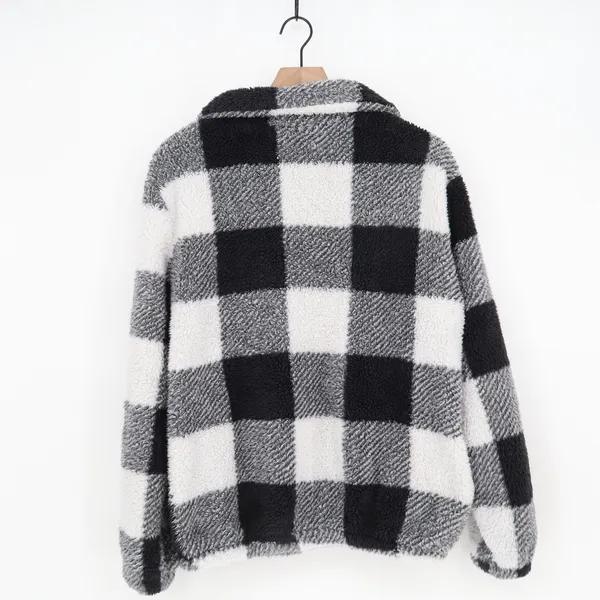 Fashion Pullover Womens M Buffalo Plaid Black White Quarter Zip Sherpa Excellent - Image 3