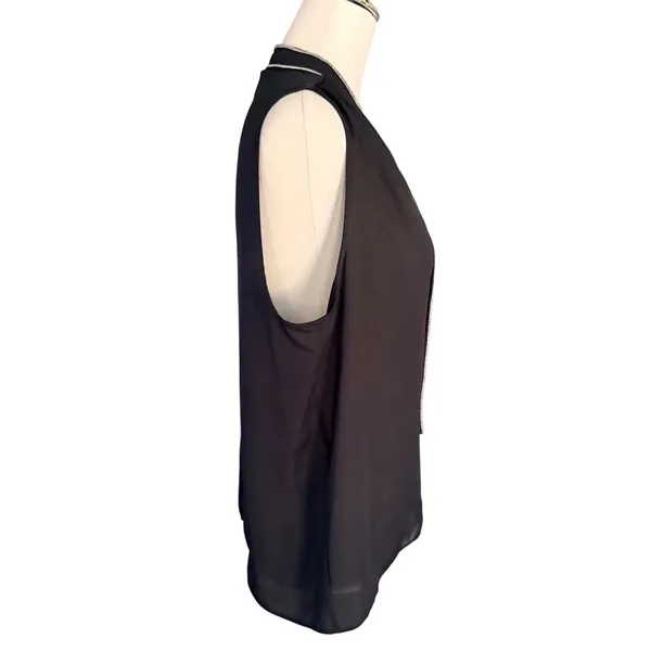 ZARA Black Sleeveless V-Neck Blouse with‎ Silver Chain Trim Ties XL - Image 5
