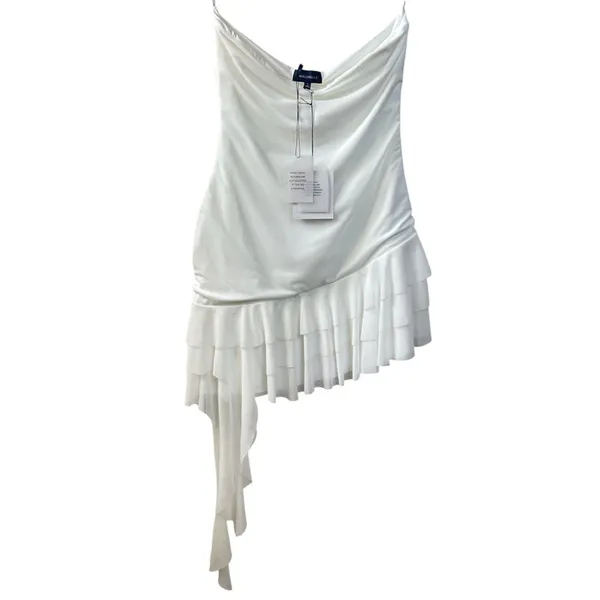 MAJORELLE Clara Ruffle Hem Strapless Mini Dress in White Bridal Medium NWT - Image 4
