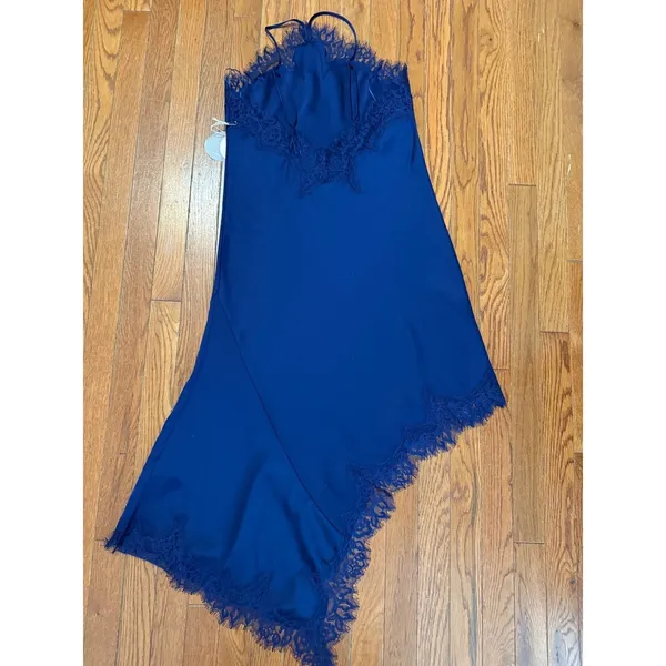 Camila Coelho Royal Blue‎ Lace Trim Asymmetrical Midi Dress Halter Neck NWT - Image 3