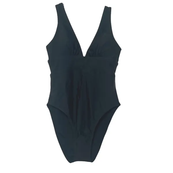 NWT Quince Italian Plunge One-Piece Swimsuit in black women's xs basic beach - Image 2