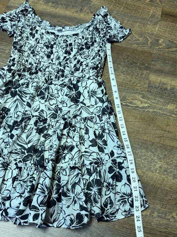 American Eagle Women Medium Black Cream Floral Smocked Tiered Cotton Mini Dress - Image 5