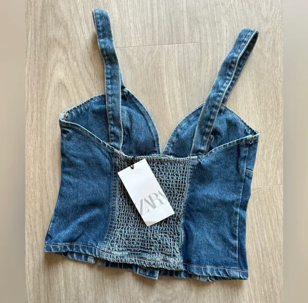 ZARA top blouse denim jeans sleeveless bandeau - Image 2