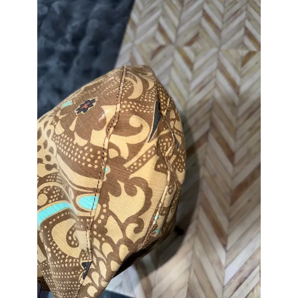 Vtg 2006‎ GAP Hobo Bag Brown Teal Floral Print Canvas Leather Trim Shoulder Bag - Image 13