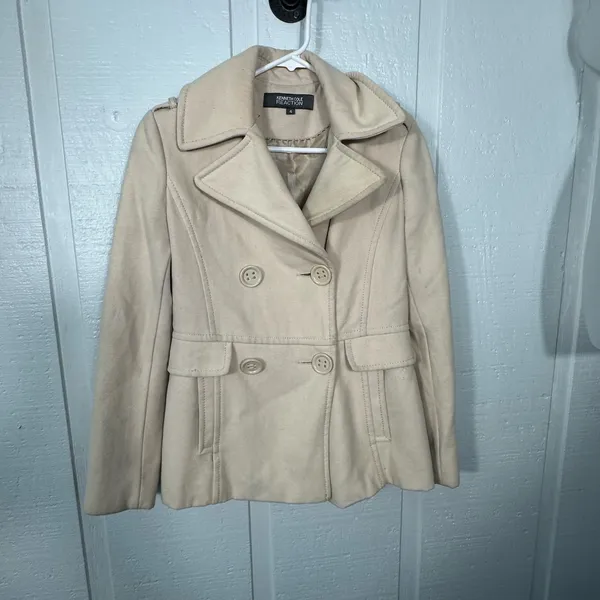 Kenneth Cole Reaction Khaki Double Breasted Belted Jacket Size 4 EUC - Image 2
