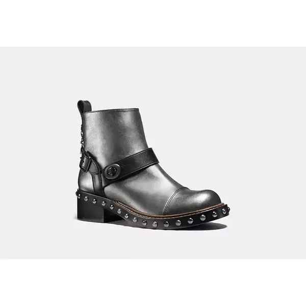 COACH Moto Bootie Gunmetal Black Leather Studded Ankle Boots Women's Size 8 - Image 12