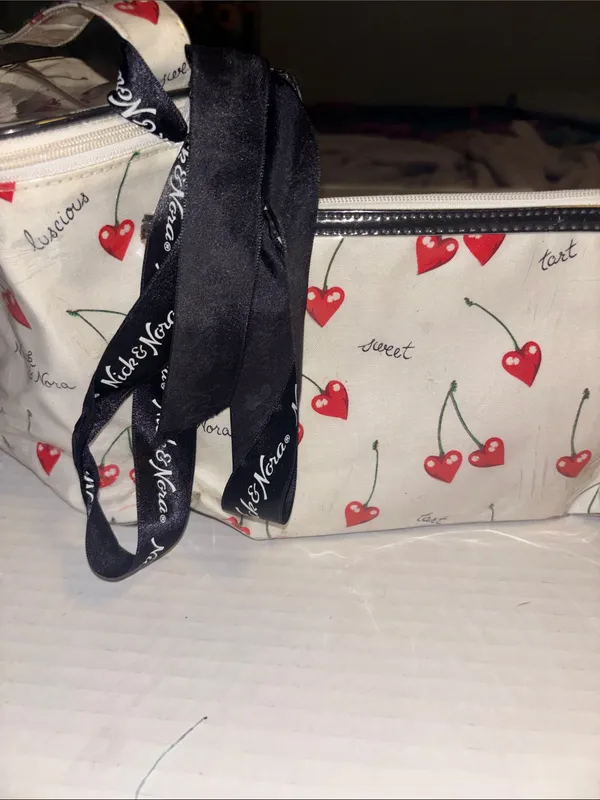 Nick & Nora Cherry Hearts Y2k Cosmetics Case With Matching Zip Pouch Vintage - Image 9