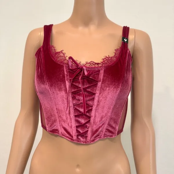 Victoria's Secret small Dream Angels faux lace up velvet corset BC 3186 - Image 9