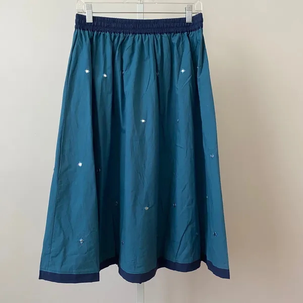 Westside Designs Cotton Boho Lagenlook Mirror Embroidered Midi Skirt Teen Teal - Image 6