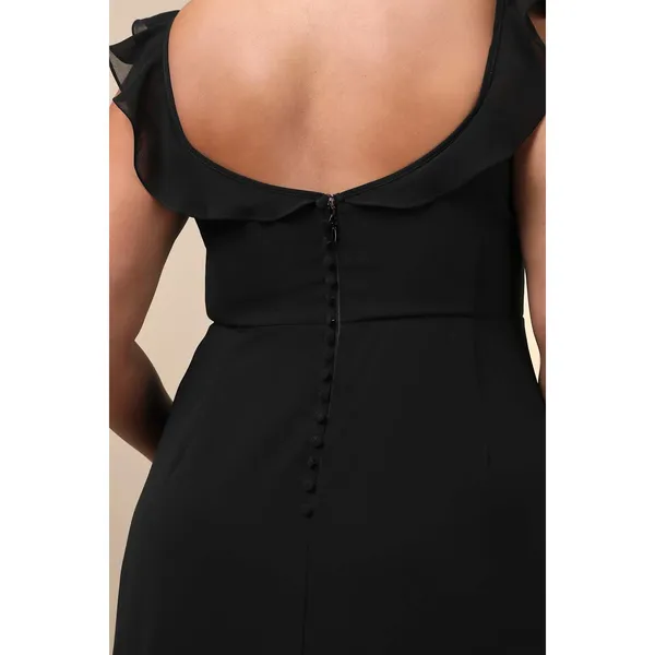 NEW Lulus Dreamy Admiration Black Ruffled Sweetheart Chiffon Maxi Dress Large - Image 4