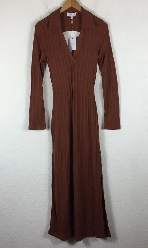 NWT L'Academie Revolve Arina Brown Maxi Sweater Dress Large Knit Open Back - Image 3