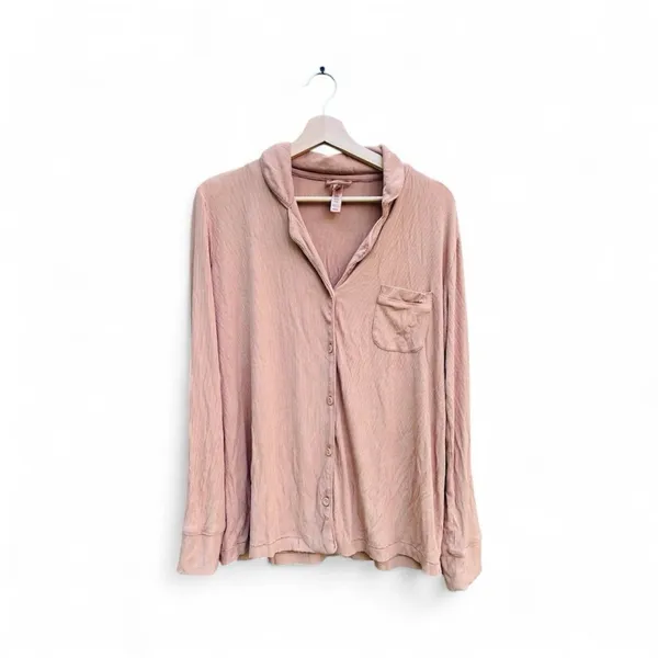 Skims Woman’s Pajama Top Size S Long Sleeve Button Up‎ Brown Ribbed Collared - Image 6