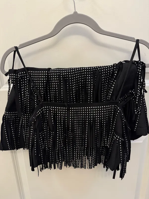 Main Strip Skirt Set Black Fringe S - Image 3