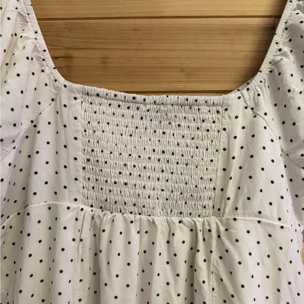 American Eagle Large Polka Dot Smocked Milkmaid Mini Puff Sleeve Dress Preppy - Image 6