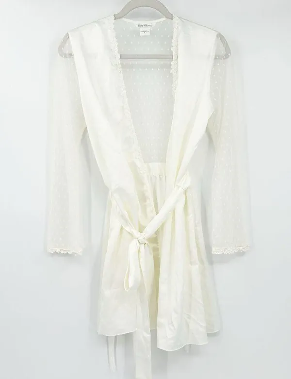 Flora Nikrooz Womens Coquette Bridal Sleep Charmeuse Robe & Slip Dress Set Small - Image 12