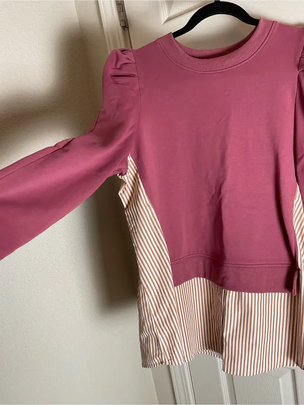 Maeve by Anthropologie Mixed Media Puff Sleeve Sweatshirt Medium - Image 4