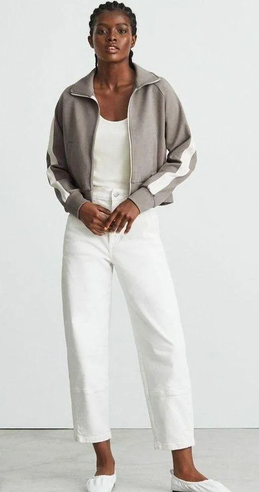 Everlane The Dream Zip-Up Side Stripe Sporty Knit Crop Jacket In Clay XS - Image 3