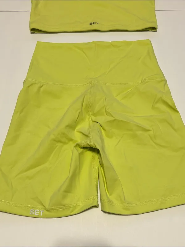 Bright Yellow Set Active SportBody Set Sports Bra Tank Top and Shorts Set - Image 2