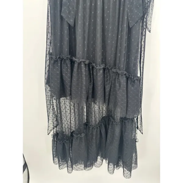 Black Tulle Tiered Maxi Dress Size L Gown Whimsigoth Dark Grunge Boho Swiss Dot‎ - Image 3