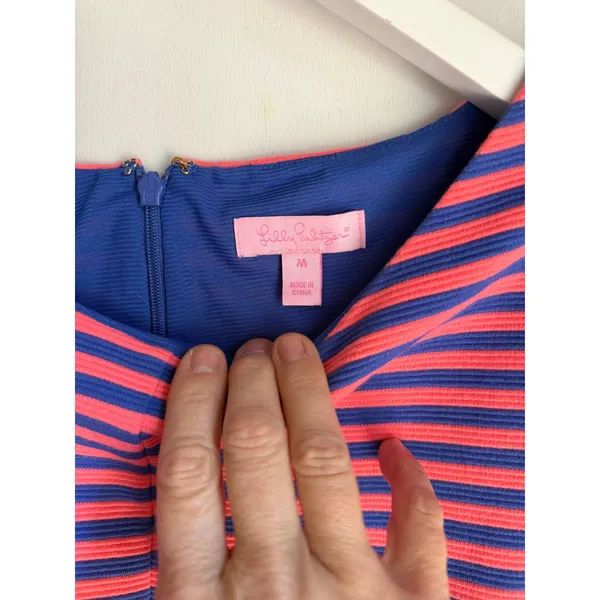 Lilly Pulitzer Pink Blue Striped Fit & Flare Dress Medium Preppy Resort - Image 4