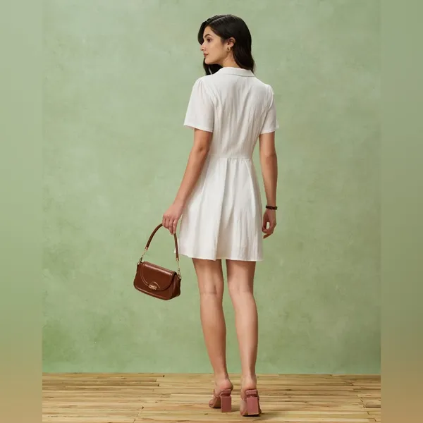 Rihoas White Puffed Sleeve Button Mini Dress Size M - Image 4