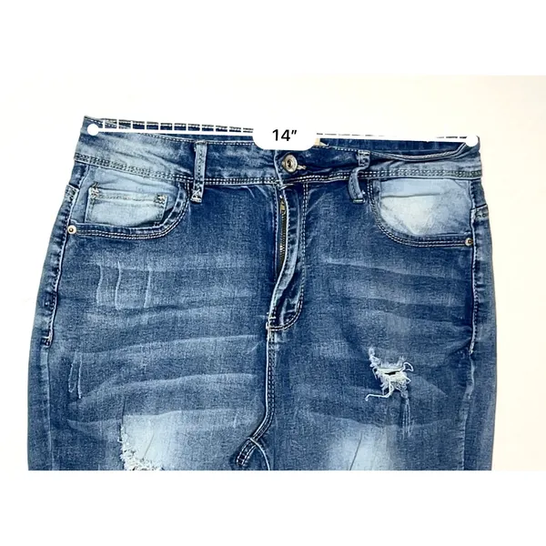 Elite Jeans Ripped Destroyed Blue Jeans‎ High Rise Punk Bohemian Sz 13/14 - Image 4