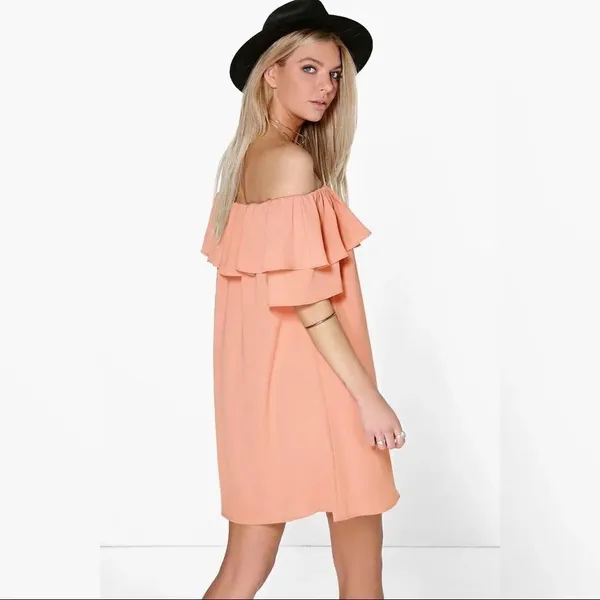 ✨Pink Off The Shoulder Ruffle Dress✨ Orange Size M - Image 2
