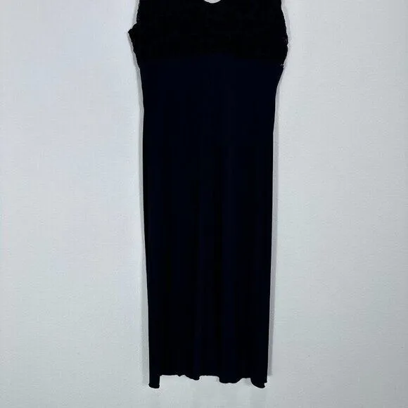 Byer Too! 90s Y2K Babydoll Whimsigoth Black‎ Crushed Velvet Rose Midi Dress Med - Image 2