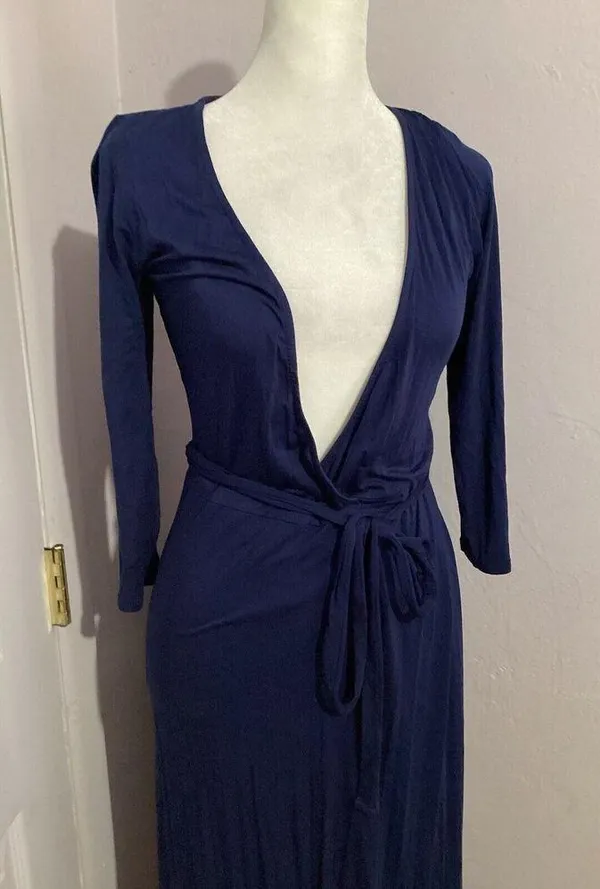 Lulu’s Lovely Navy Blue Gown Long Sleeve Maxi Dress Stretch Jersey S - Image 3