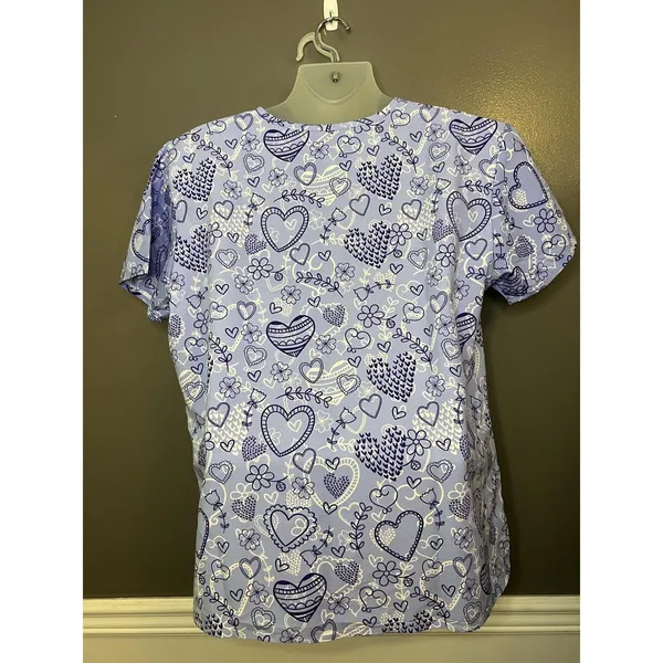 I Love Scrubs Shirt Womens Large Blue Heart V Neck Scrub Tunic Top Medical - Image 4