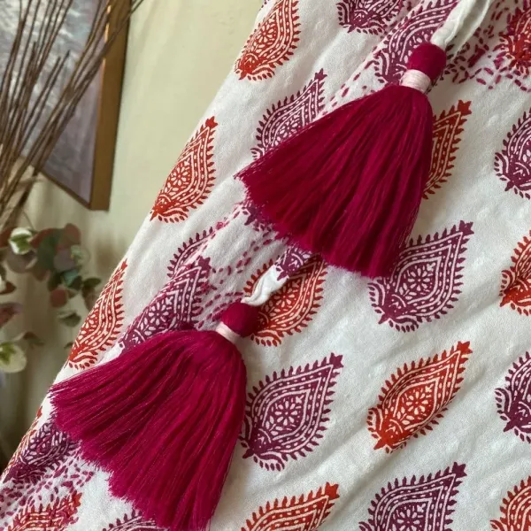 Roller Rabbit Cotton‎ midi Dress in Floral Block Print tassels red white size S - Image 9