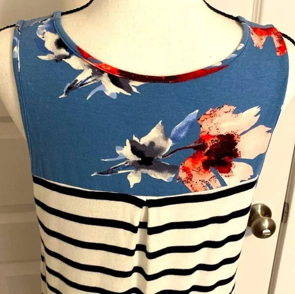 Twenty ten|| Blue floral/ black and white striped buttery soft tank top - Image 5