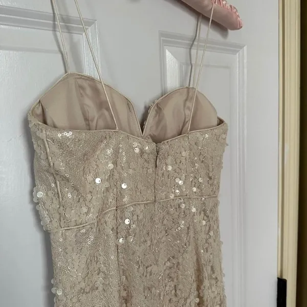 Aidan Mattox Sz 0 Sequin Cream Wedding Bridal Sweetheart Maxi Dress Side Slit - Image 6