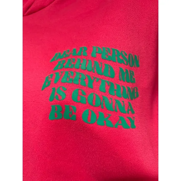 Edikted Womens Sherpa Lined Graphic Hoodie Pink Dear Person Behind Me Small - Image 3