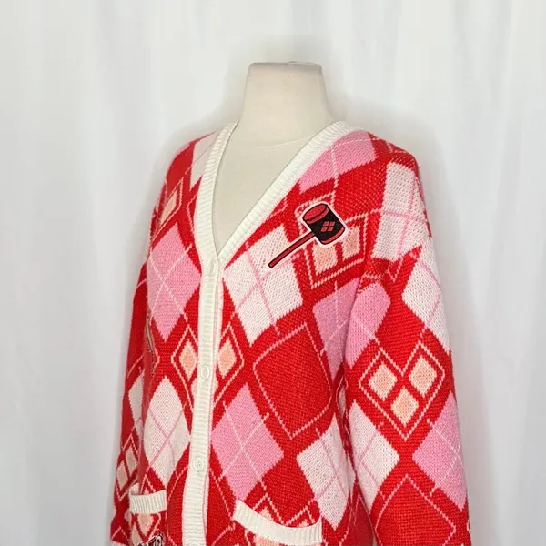 HARLEY QUINN Argyle Cardigan Sweater DC Comics Harlequin Batman Joker Small - Image 6