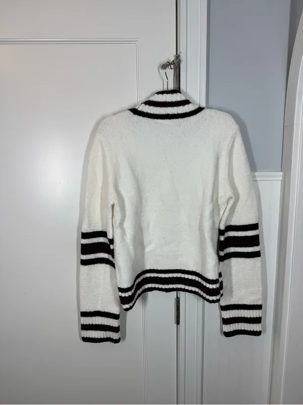 Madewell Ribbed-Trim Mockneck Sweater Jet Black Stripe size larg‎e cotton wool - Image 5