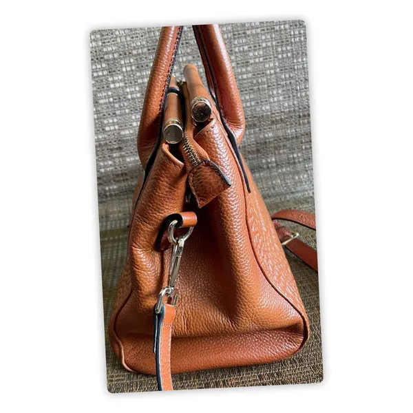 Brown Croc Embossed Satchel Handbag Crossbody Tote Purse Structured Bag - Image 3