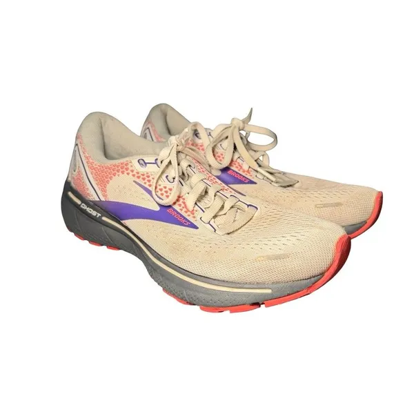 Brooks Women's Ghost 14 Running Shoe - White/Purple/Coral Size 7.5 - Image 4