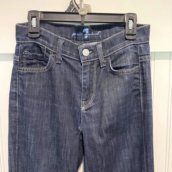 7 For All Mankind Dojo Flare Jeans Womens 23 Dark Wash Boho Wide Leg - Image 4