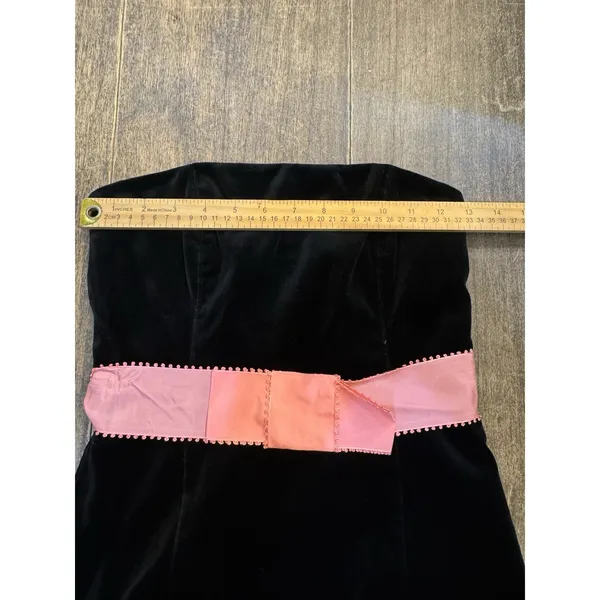 Tibi Black Velvet Cocktail Dress Strapless Pink Bow Size 4 Babydoll Twee - Image 3