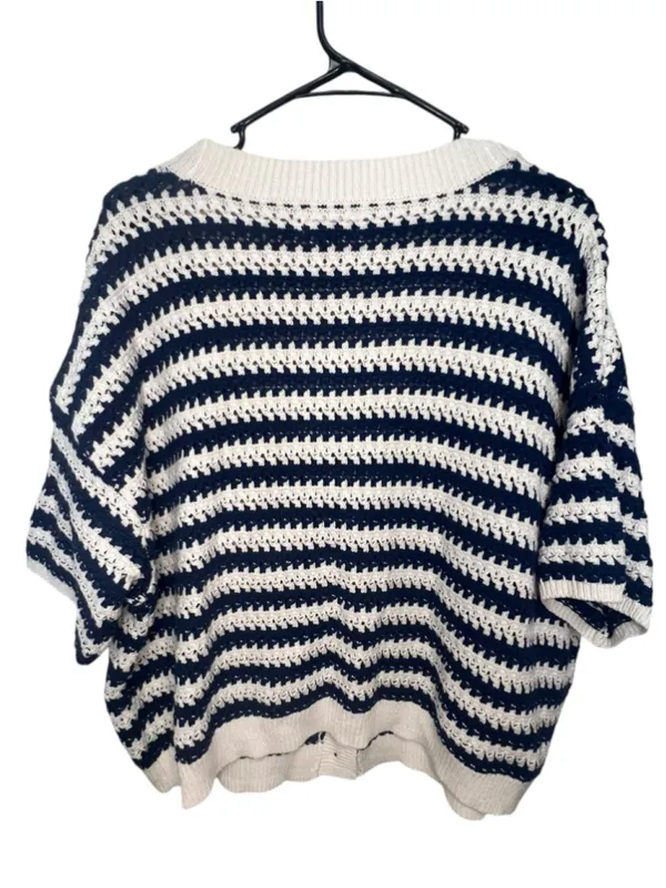 Universal Threads Navy And Cream Striped Button Up Short Sleeve Knit Cardigan - Image 5