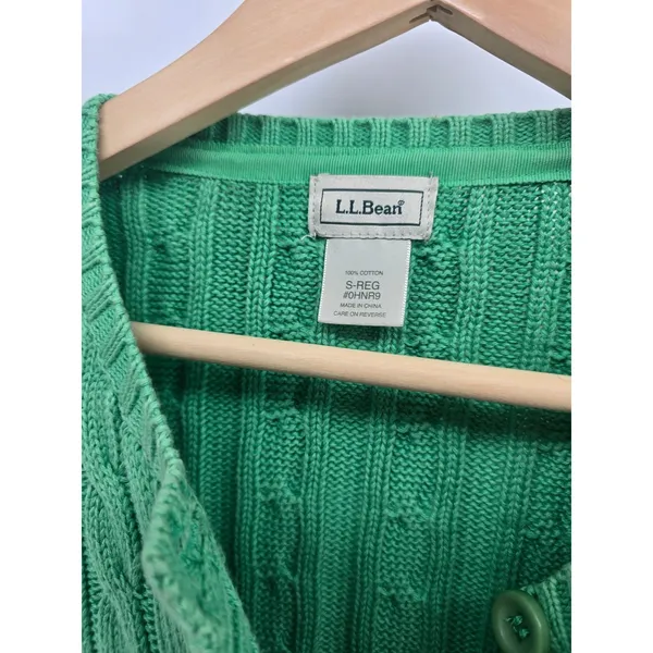 LL Bean Cardigan Womens Small Cable Knit Green Button Front 0HNR9 EUC - Image 2