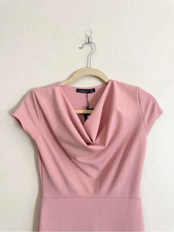 NWT Boohoo Blush Pink Cowl Neck Cap Sleeve Midi Dress Size 6 - Image 2