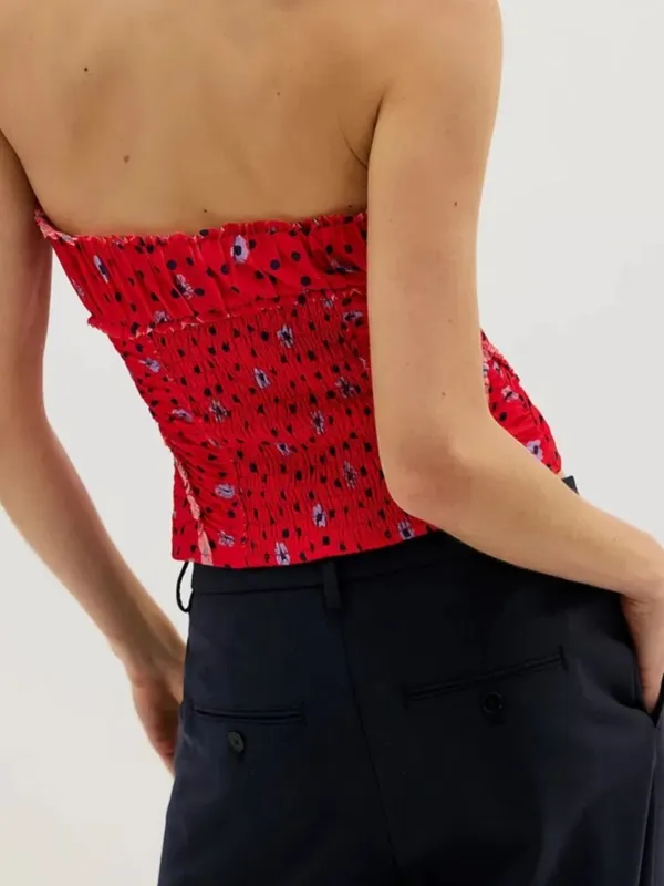Free People Red Scottie Printed Tube Sleeveless Top Stretchy Sz L BarbieCore - Image 2