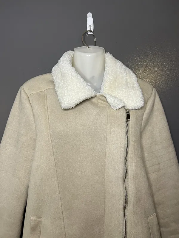 Show Me Your Mumu Jacket Womens Medium Beige Faux Shearling Sheldon Bomber Zip - Image 2
