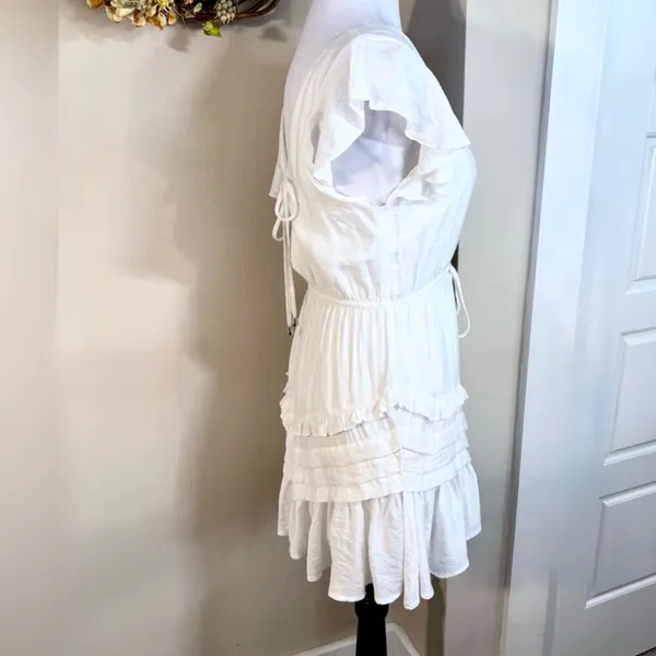 SAINTS & SECRETS White Ruffle Dress Waist Tie Open Tie Back Flutter Sleeve~M💚 - Image 8