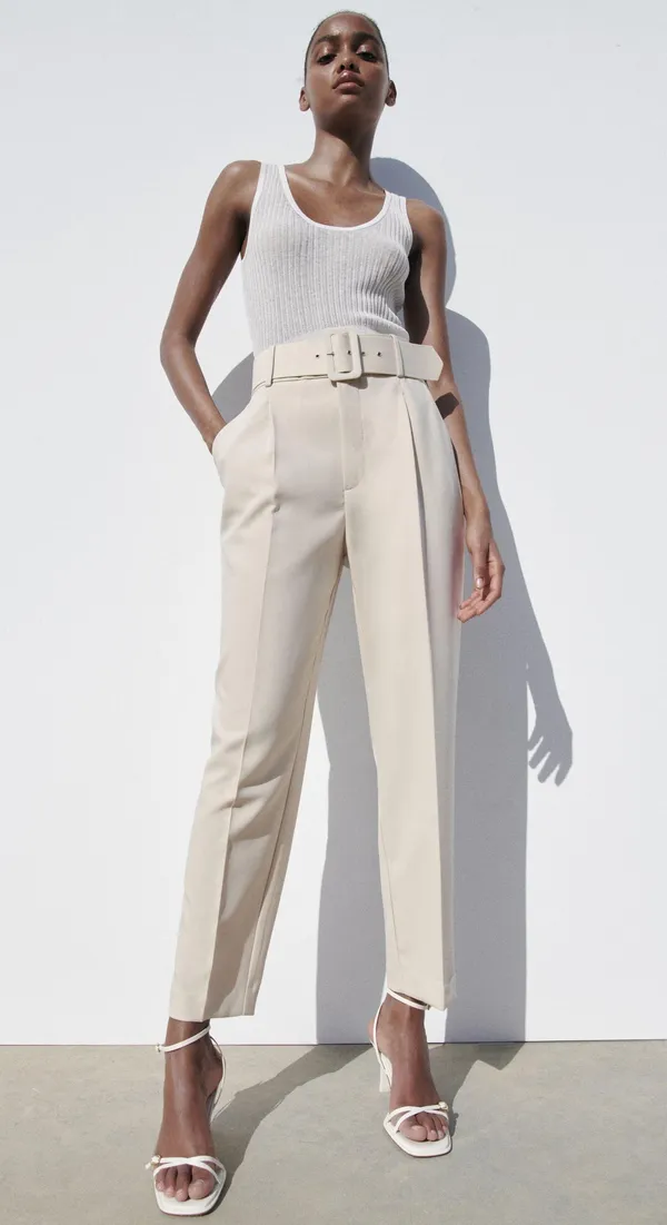ZARA ecru high waisted belted fabric pants blogger favorite - Image 7