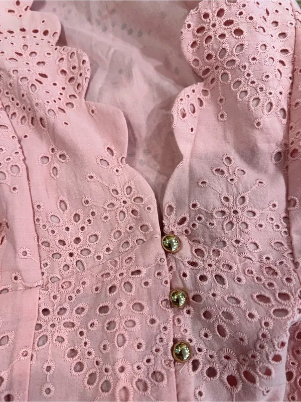 CoMMENSE Cotton Sleeveless Embroidered Eyelet Dress with Deep V Neck Small NWT - Image 4